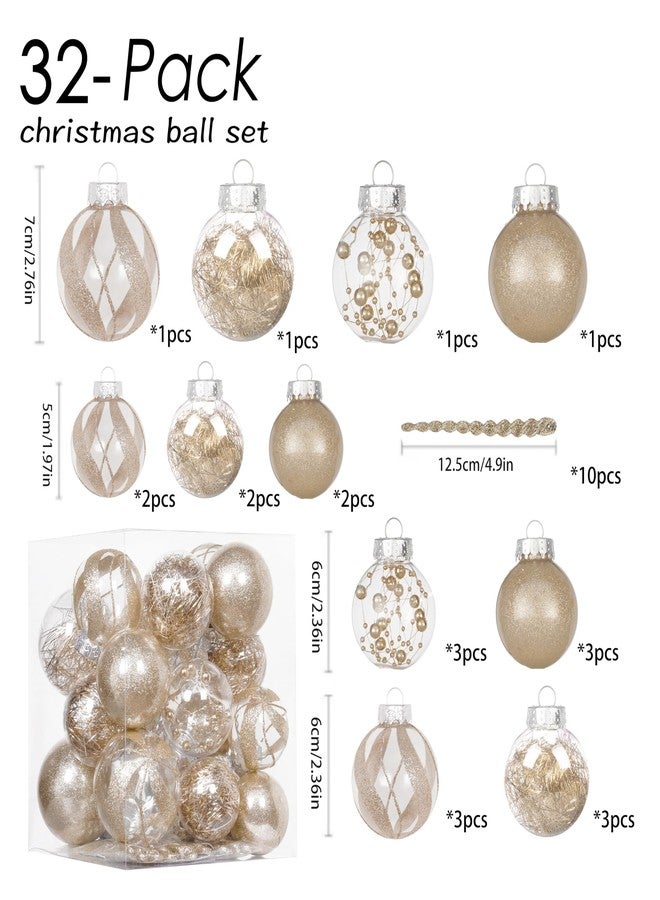 XmasExp 32ct Christmas Ball Ornaments Set -Champagne Clear Plastic Shatterproof Xmas Tree Ball Decorations Hanging Baubles for Holiday Decor - Image 5